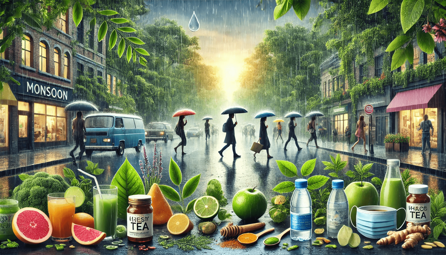 vibrant rainy monsoon scene